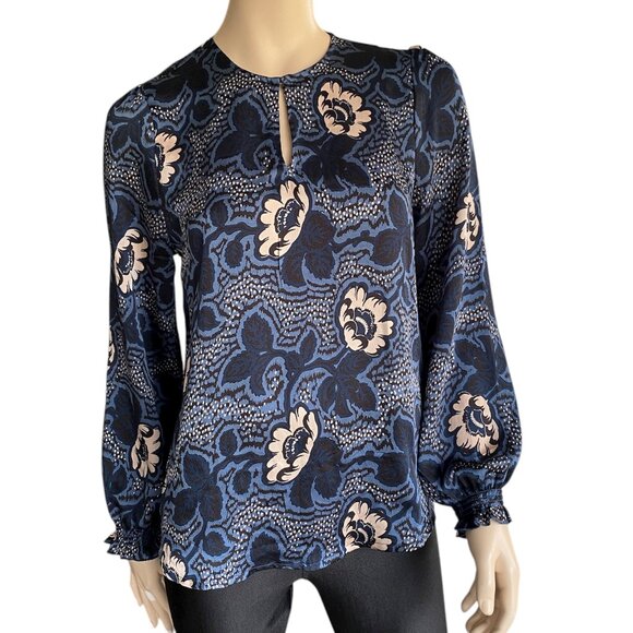 Ted Baker Oversize Floral Black Blue Ecru Blouse Sz Sm - Picture 1 of 10